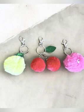 Pom Pom Fruit Keychain Accessory - Strawberry, cherries or lemon Choose 1